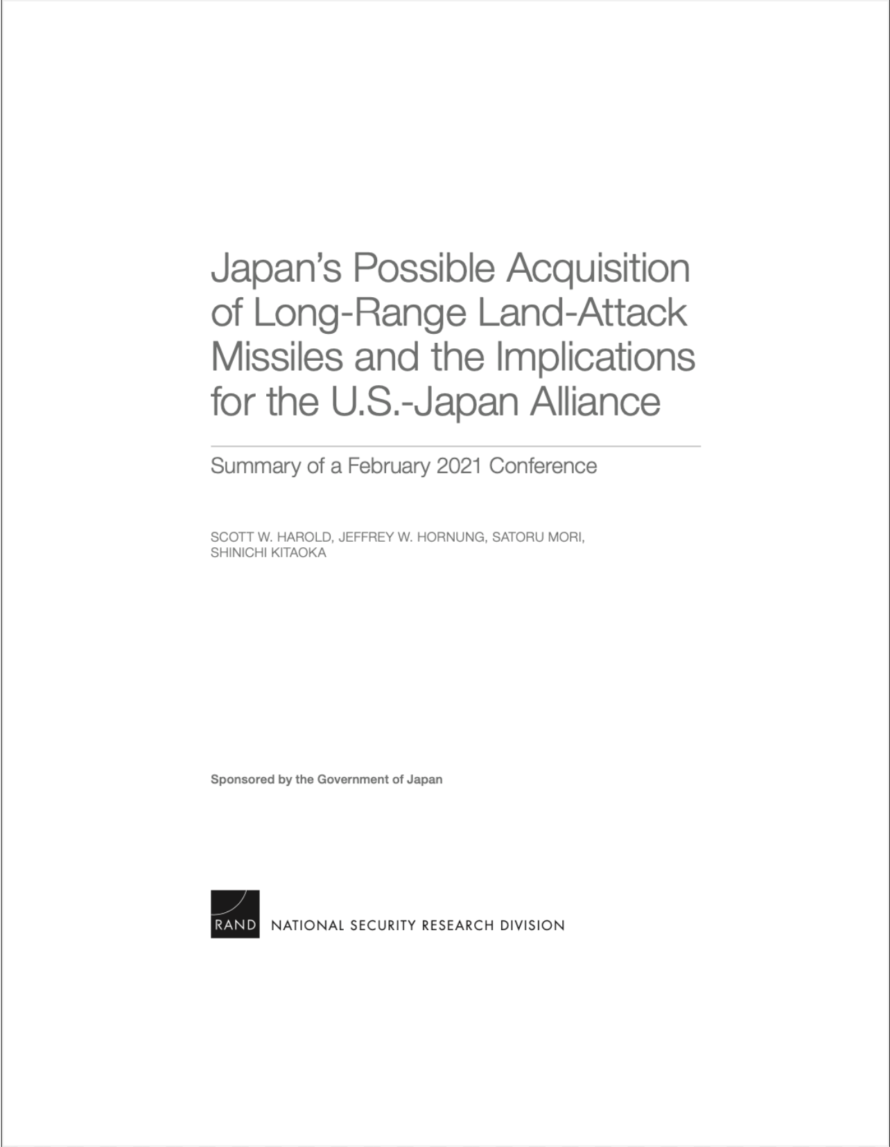 Japan’s Possible Acquisition of Long-Range Land-Attack Missiles and the Implications for the U.S.-Japan Alliance